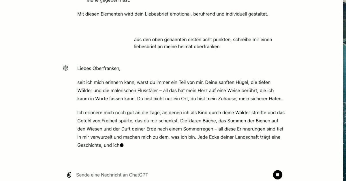 Zum Tag des Liebesbriefs: Ein KI-Liebesbrief an Oberfranken  erstellt  mit ChatGPT