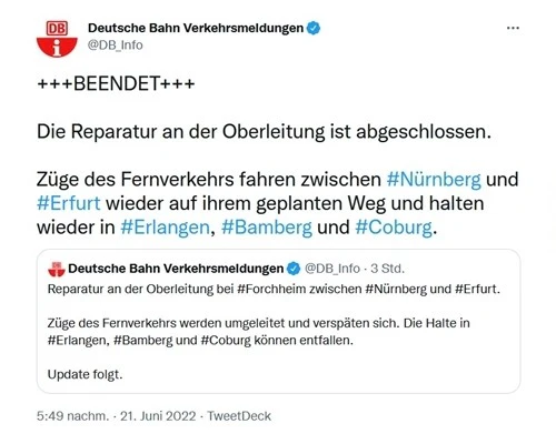 — © Twitter / DB Verkehrsmeldungen